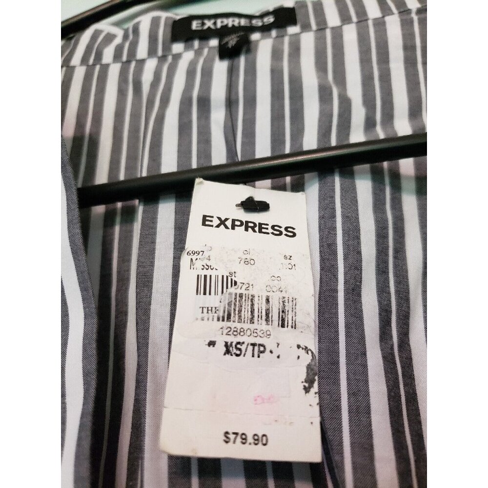 Express Women XS Faux Wrap Mini Dress Long Sleeve Stripe Gray V Neck Cotton NWT - Picture 7 of 7